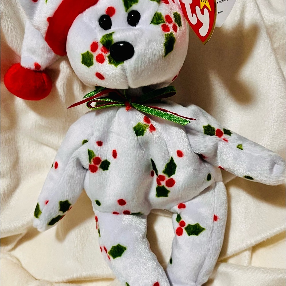 Ty Holly Patterned Bear Plush with Red and Green Accents